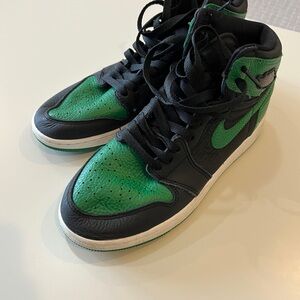 Jordan 1’s High Top Black and Green Sneakers